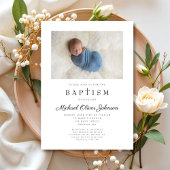 Invitation Croix religieuse Boy Photo Baptême