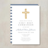 Invitation Croix religieuse Dusty Blue Boy First Communion