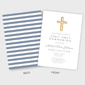 Invitation Croix religieuse Dusty Blue Boy First Communion