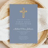 Invitation Croix religieuse Dusty Blue Boy First Communion