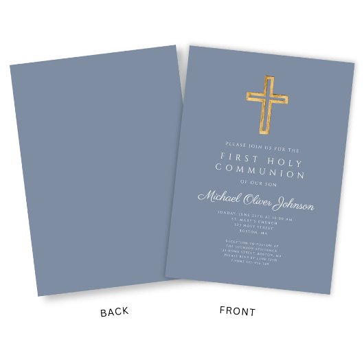 Invitation Croix religieuse Dusty Blue Boy First Communion