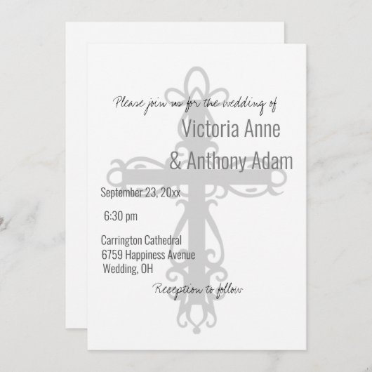 Invitation Croix religieuse Élégant chrétien Simple Mariage (Devant / Derrière)