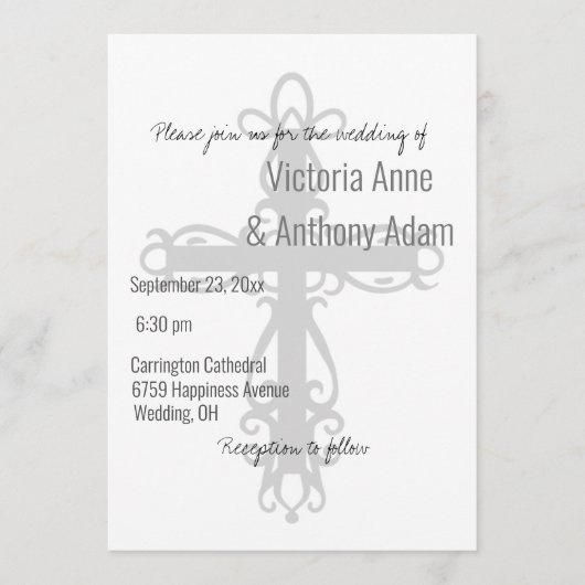 Invitation Croix religieuse Élégant chrétien Simple Mariage (Devant)
