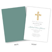 Invitation Croix religieuse Garçon baptême écriture verte