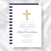 Invitation Croix religieuse Marine Blue Boy Première communio