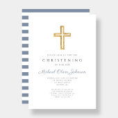 Invitation Croix religieuse moderne Bleu Gris Christening