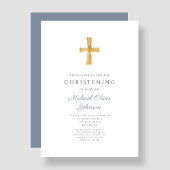 Invitation Croix religieuse moderne Dusty Bleu Christening