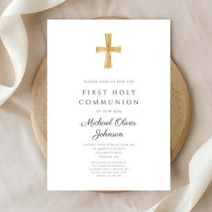 Invitation Croix Religieuse Moderne Première Sainte Communion