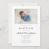 Invitation Croix religieuse Photo Bleu garçon Baptême (Devant)