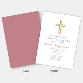 Invitation Croix Religieuse Rose Élégante Fille Confirmation