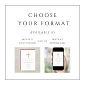 Invitation Croix Religieuse Rose Élégante Fille Confirmation