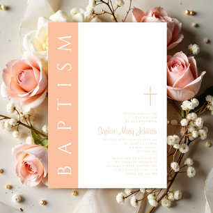 Invitation Croix Religieuse Rose Élégante Moderne Baptême