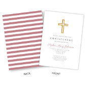 Invitation Croix Religieuse Rose Moderne Baptême