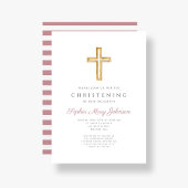 Invitation Croix Religieuse Rose Moderne Baptême