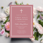 Invitation Croix religieuse rose moderne Première communion d