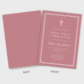 Invitation Croix religieuse rose moderne Première communion d