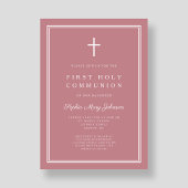 Invitation Croix religieuse rose moderne Première communion d