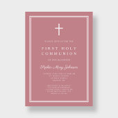 Invitation Croix religieuse rose moderne Première communion d