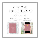 Invitation Croix religieuse rose moderne Première communion d