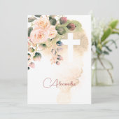 Invitation Croix religieuse rose Rose de la Sainte Communion (Debout devant)