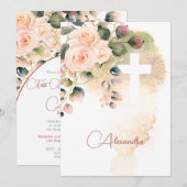 Invitation Croix religieuse rose Rose de la Sainte Communion (Devant / Derrière)