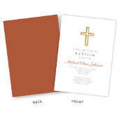 Invitation Croix Religieuse Terracotta Écriture Baptême