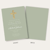 Invitation Croix religieuse vert sauge Garçon Première Commun