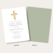 Invitation Croix religieuse vert sauge Garçon Première Commun