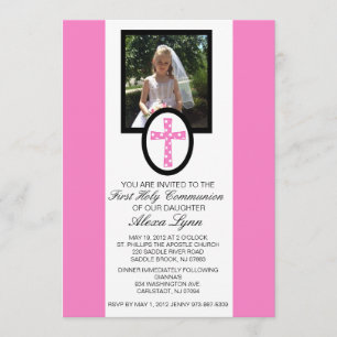 Invitation Croix rose avec l'invitation de communion de photo