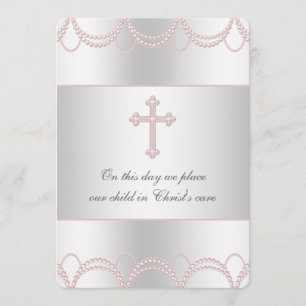 Invitation Croix rose Baby Girl Christening Baptême