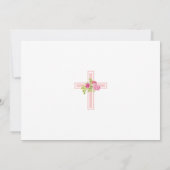 Invitation Croix rose Baptême avec photo florale Rose (Dos)