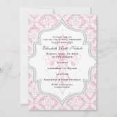 Invitation Croix rose blanc damassé burlap Première communion (Devant)