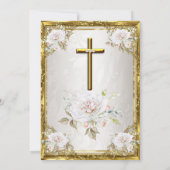 Invitation Croix Rose Communion or beige perle Damask croix (Dos)