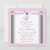 Invitation Croix rose de coeur rose première communion (Dos)