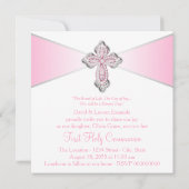 Invitation Croix rose diamant rose Première sainte communion  (Dos)