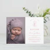 Invitation Croix Rose Dusty Christening Photo Baptême (Debout devant)