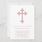 Invitation Croix rose Dusty moderne Baptême (Devant)