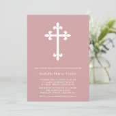 Invitation Croix rose Dusty moderne Baptême (Debout devant)