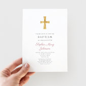 Invitation Croix rose Dusty moderne Baptême de fille religieu