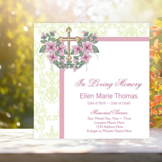 Invitation Croix rose en souvenir d'amour