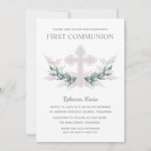 Invitation Croix rose et première communion Feuille (Devant)
