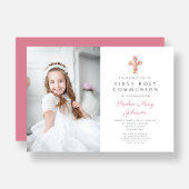 Invitation Croix rose florale fille première communion photo