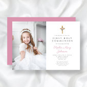 Invitation Croix rose florale fille première communion photo