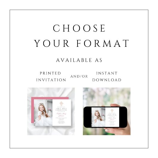 Invitation Croix rose florale fille première communion photo