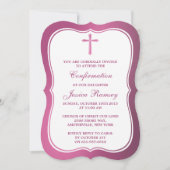 Invitation Croix rose métallique Communion Ou Confirmation (Devant)