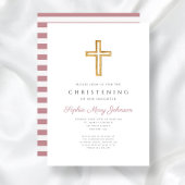 Invitation Croix rose moderne Christening