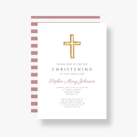 Invitation Croix rose moderne Christening