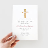 Invitation Croix rose moderne Christening fille