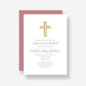 Invitation Croix rose moderne Christening fille