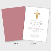 Invitation Croix rose moderne Fille religieuse Première commu